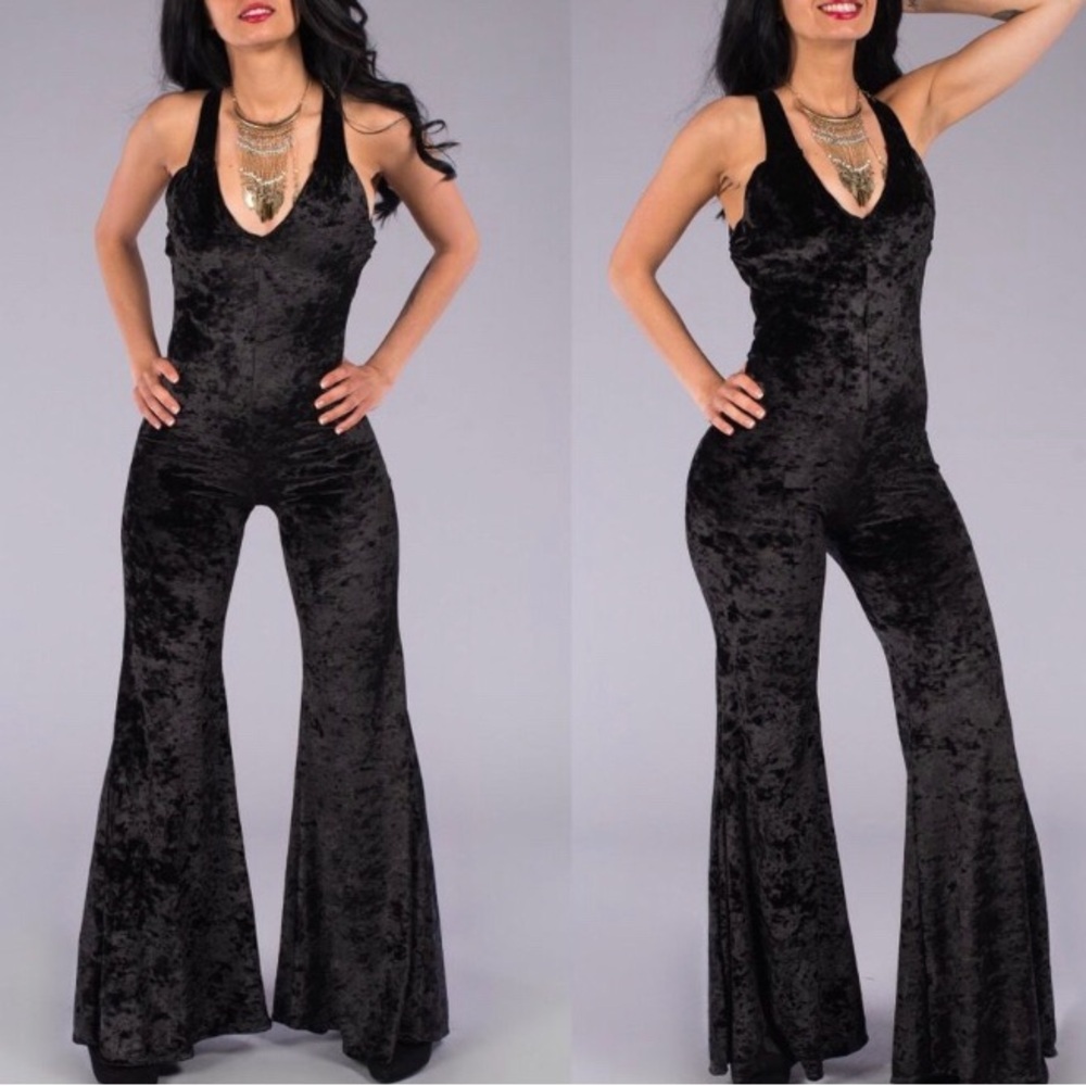 Elegant Black Velvet Jumpsuit